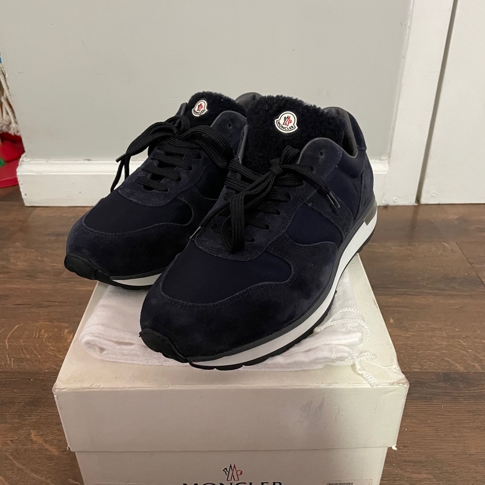 Moncler Navy Blue Suede Sneakers